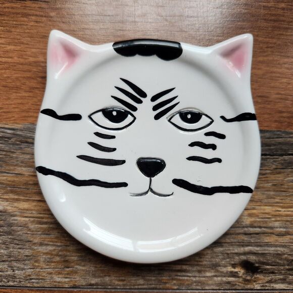 VTG 2001 Bandwagon 3 Kitty Cat Face Ceramic Coasters Spoon Rest/Soap Dish Calico - Picture 3 of 6